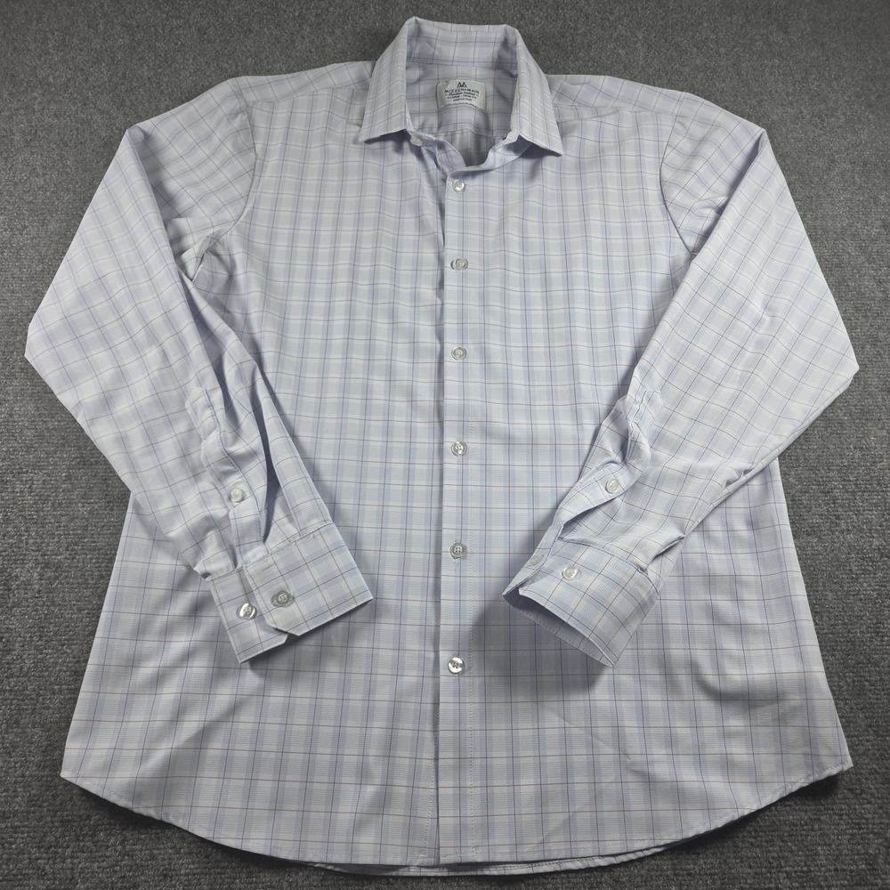 Mizzen+Main Shirt Mens XL Trim Fit Blue Plaid Performance Stretch Button Up USA